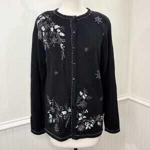 Stitches In Time Size S Cardigan Sweater Embroidered Beaded Winter Snowflake